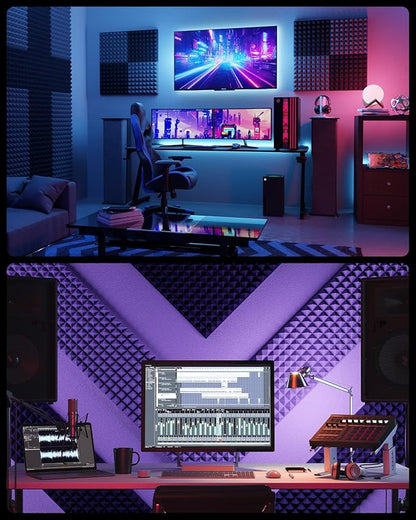 Sonicism Sound Proof Foam Panels for Walls Upgrade Self-Adhesive 8 Pack Pyramid 3"X12"X12" Acoustic Panels 35kg/m³High Density,Soundproof Wall Panels Fast Expand,Sound Absorption and Decoration,Black