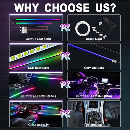 Dreamcolor Acrylic Interior Car Lights, WEBUPAR Car Accessories 2 in 1 Car LED Strip Lights with APP Control and 213 Modes, Car Center Console Fiber Optic Lights, RGB Neon Car Lighting