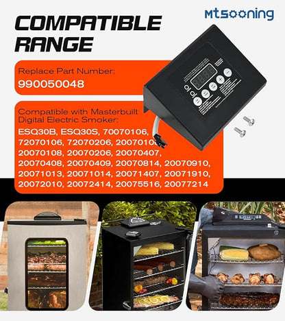 Mtsooning 990050048 Digital Control Panel LED Display Replacement for Masterbuilt MB ESQ30B, ESQ30S, 20070106, 20070206, 20072010, 20070910 Electric Smoker Grill Models Controller