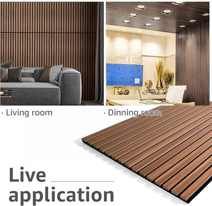 Art3d 4 Pack 47.2 x 23.6in. Wood Slat Acoustic Panels for Wall and Ceiling - 3D Fluted Sound Absorbing Panel with Wood Finish - Walnut