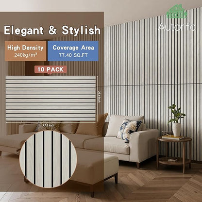 AUTORIFIC Wood Veneer Sound Panels, 10 Pack 47.2”x23.6” Wall Panels, Decorative Acoustic Panels for Walls, for Office,Home Theater,Studio,Living Room, Natural Oak(Mitred)