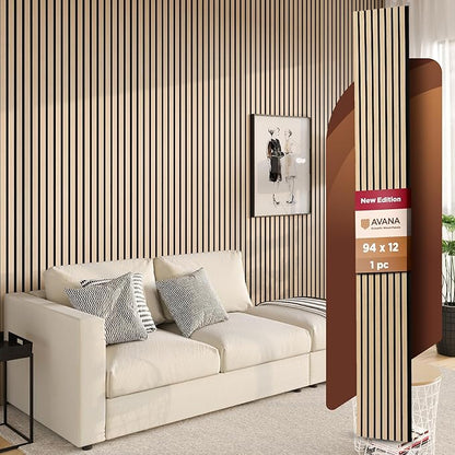 Avana Modern Acoustic Wood Wall Panels – 94.4 X 12.6 Inch White Oak Acoustic Panels 1 PC – Wall Panels For Interior Wall Decor for Homes, Offices, Studios – Sturdy And Durable Wood Panels For Wall