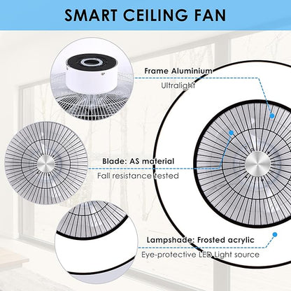 HUMHOLD 24" Bladeless Ceiling Fans with Lights and Remote/APP Control, Low Profile Ceiling Fan with 3-Dimmable Lights, Enclosed Flush Mount Ceiling Fan for Kid's Bedroom/Living Room