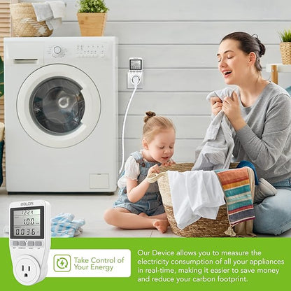 BALDR U.S. Electricity Usage Monitor for Home - Appliances Kilowatt Meter Sockets - Wattage Meter Plug In to Measure Energy Usage - Home Energy Monitor with Easy to Read Display - Single Tariff