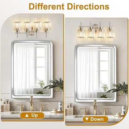 EJIAXIN Crystal Bathroom Vanity Lights, 4 Light Bath Mirror Light Brushed Nickel Round Crystal Wall Mount Light Fixture Over Mirror Morden for Living Room