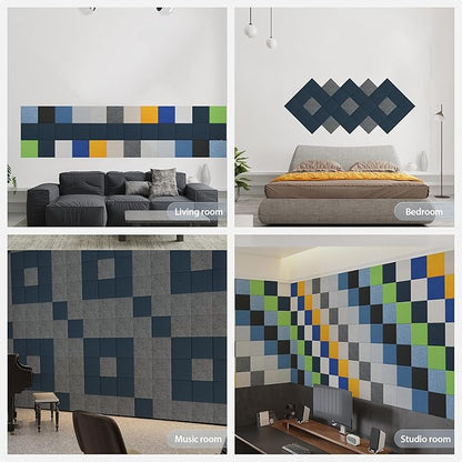 Amantech 12 Pack Acoustic Panels Self Adhesive Sound Proof Foam, High Density Sound Acoustic Panel, 12X12X0.4 Inch Square Panels in Home, Office, Reccording Room, Studio,and more(Dark Blue)