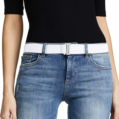 JASGOOD Women No Show Stretch Belt Elastic Web Strap Belt with Flat Buckle for Jeans Pants Dresses