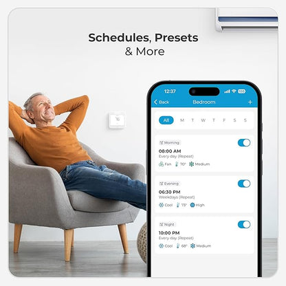 Breez Max | ENERGY STAR CERTIFIED Smart AC Controller | WiFi Thermostat for Mini-Split, Window, Portable ACs/Heat Pumps | AI-Based Tech | Free App, No Subscriptions | Alexa, Google, IFTTT etc. (White)