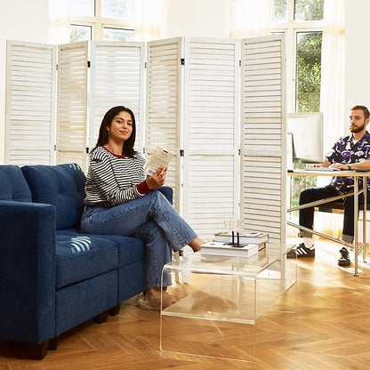 Room Dividers and Folding Privacy Screens, Wood Louvered Separators Divider Wall for Home Office Bedroom - 6 Panels, 67 * 90inch (White-Washed)