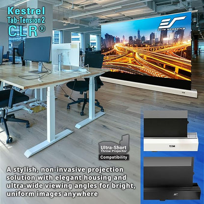 Elite Screens Kestrel Tab-Tension CLR, 101 inch 16:9, Ultra-Short Throw Ceiling Ambient Light Rejecting ALR Electric UST Floor-Rising Projection Motorized Front Projector Screen, FTE101UH3-CLR, Black