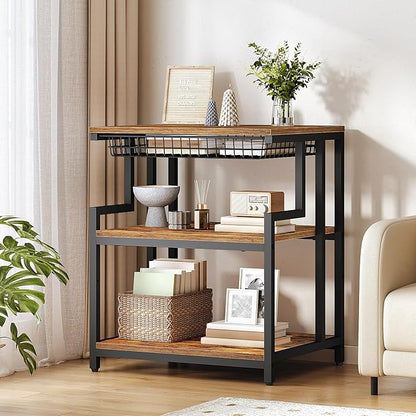 HOOBRO 23.6'' x 19.7'' Extra Large Printer Stand with Drawer, Printer Table with Adjustable Shelf, 3-Tier Printer Cart with Storage, for Heat Press Scanner Fax, Rustic Brown and Black BF10PS01