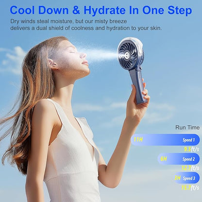 HandFan 2025 Upgraded Portable Misting Fan, Two Button Easy Operation, Handheld Rechargeable Mister Fan, Spray Water Mist Fans, Mini Electric Cooling Fans for Travel, Outdoors, Disney(Royal Blue)
