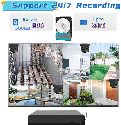 4K NVR PoE Security Camera System Wired Surveillance NVR Kits, 4pcs Outdoor Indoor Cameras with Person/Pet/Vehicle Detection for 24-7 Recording, RLK8-520D4-5MP（500GB HDD Inside）