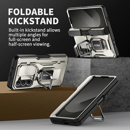 TONGATE for Z Fold 6 Case with Ring Stand, Built-in S Pen Holder & Glass Screen Protector Shockproof Rugged Z6 Phone Case with Camera Cover & Belt Clip for Samsung Galaxy Z Fold6 2024,Titanium Gray