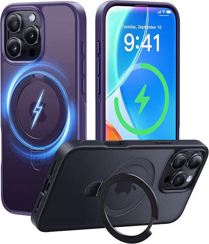 CASEKOO Designed for iPhone 16 Pro Case with Magnetic Invisible Stand [Military Drop Protection] [Compatible with MagSafe] Shockproof Slim Translucent Matte Case 6.3 Inch, Purple