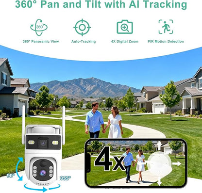 Kweiugfi 4G LTE Cellular Security Camera Dual Lens Outdoor,180-Day Unlimited Data,2K Wireless Solar Security Camera,360° Pan and Tilt,PIR Motion,Sensor Color Night Vision,Built-in VSIM,64GB SD Card