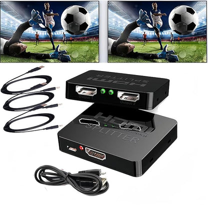 HDMI Splitter 1 in 2 Out【with 3HDMI Cables + 1USB Strip Power Cable 】 1×2 Power HDMI Splitter/Distributor 2 Ports for Dual Monitors Copy/Mirror Support 4K@30Hz 1080P Full HD 3D LED PS3/4 etc