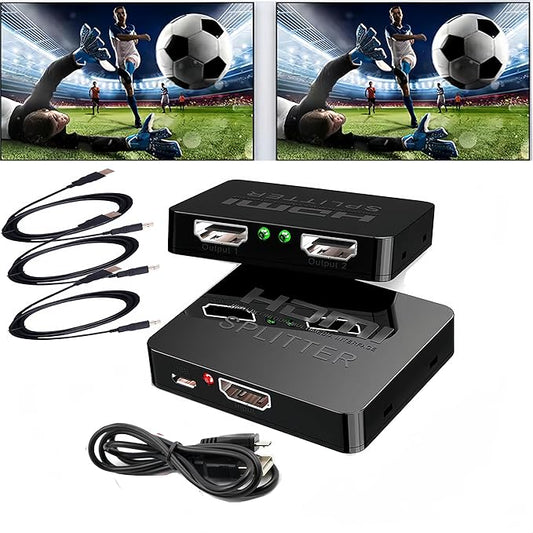 HDMI Splitter 1 in 2 Out【with 3HDMI Cables + 1USB Strip Power Cable 】 1×2 Power HDMI Splitter/Distributor 2 Ports for Dual Monitors Copy/Mirror Support 4K@30Hz 1080P Full HD 3D LED PS3/4 etc
