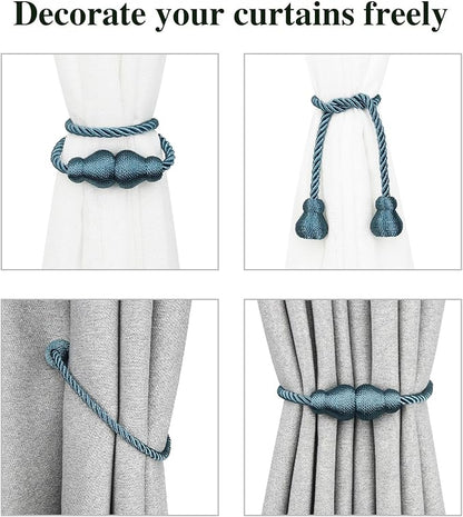 Nieffeiy Magnetic Curtain Tiebacks Outdoor Curtain Tie Backs Rope Decorative Magnetic Curtain Holders for Drapes Window Treatment Holdbacks, Blue 6Pack