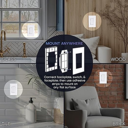 RunLessWire Click for Philips Hue – Battery-Free Wireless Smart Light Switch, 30ft Range – Works Natively with Philips Hue Bridge – Wall Mount Kinetic Switch - Decora Style, White 3 Pack