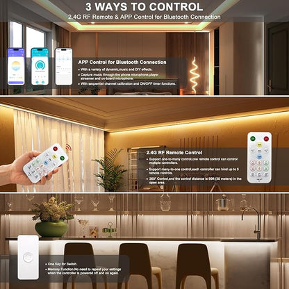 PAUTIX CCT LED Controller Kit SP642E,iOS/Andriod App Control 2.4G RF Wireless Remote Control,CCT LED Controller/Dimmer,for CCT LED Strip Light,with Timing Function,Music Mode,Group Control