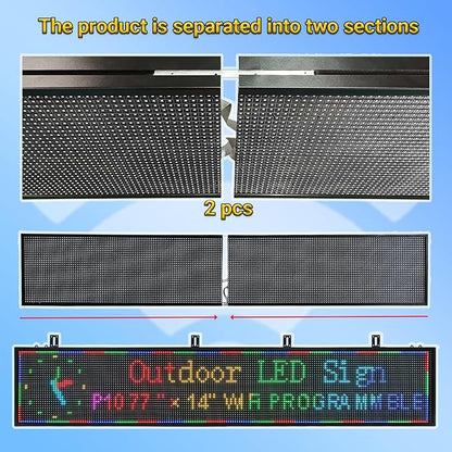 77”x14” Programmable LED Display Sign, P10 Outdoor Digital Scrolling Message Board with WiFi/USB Control, High Brightness Waterproof Screen for Business Advertising & Menu