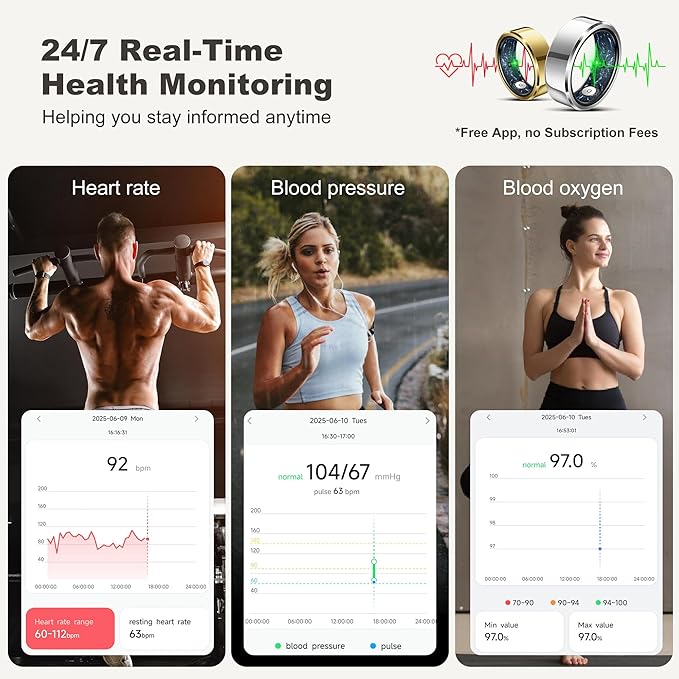 RIFESI Smart Ring for Women Men, Fashion Minimalist Fitness Ring & Sleep Tracker Ring with Heart Rate, Blood Pressure,5ATM Waterproof Health Ring,Gifts for Women Men Gift,No Subscription (9,Gold)