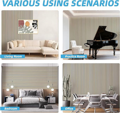 Art3d 4-Piece 94 x 12.6 Inch Acoustic Lightweight Slat Wall Panel - Waterproof Wood Textured Wainscoting Panel of 33 Sq.Ft for Bedroom, Home Theater Office Accent Wall, White Elm