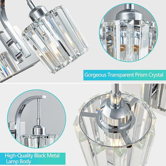 FDPBY Modern Bathroom Vanity Light, 4-Light Chrome Wall Sconce with Crystal Accents, Over Mirror Bathroom Lighting Fixture, 32.67" Long Dimmable Vanity Lamp for Makeup, Easy Installation
