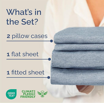 Queen Size 4 Piece Sheet Set - Comfy Breathable & Cooling Bed Sheets Set - Hotel Luxury Bedding for Women, Men, Kids, Teens, Boys & Girls - Deep Pockets, Soft & Wrinkle Free - Blue (Heathered Sheets)