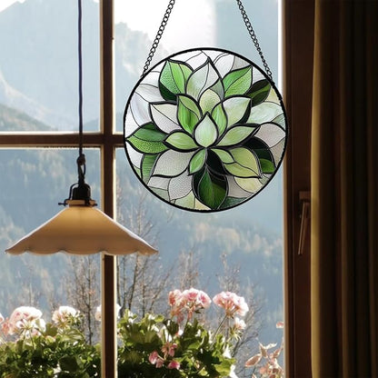 CRISGIF Stained Glass Window Hanging - Ireland Green Plants Suncatcher for Doors Garden Succulent Sun Catchers Decor Mother's St. Patrick's Day Birthday for Women Men Mom Nana 9.8 in