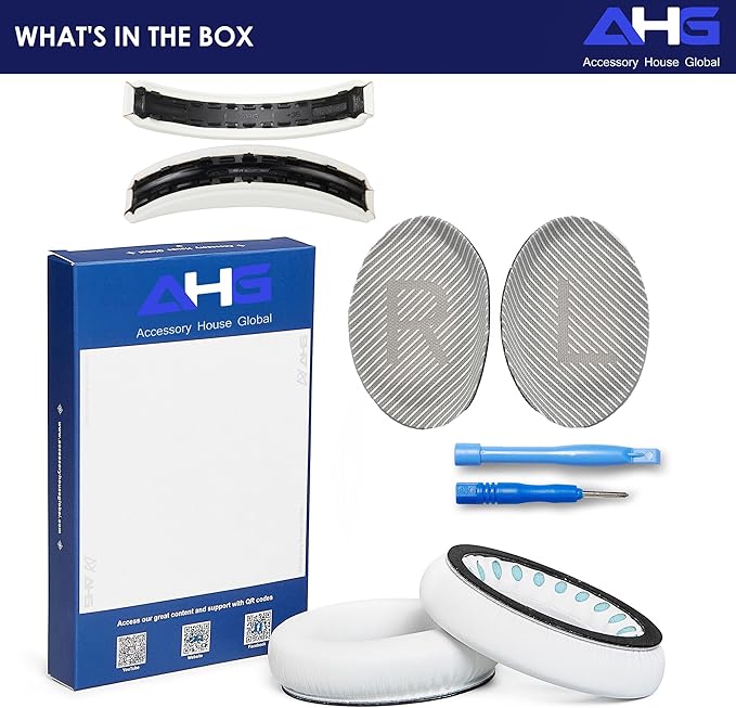 AHG QC35 earpads / QC35 ii Headband pad Cushion kit. Compatible w/Bose QuietComfort 35 ii / QC35 Headphones (White). Premium Headband Design | Seamless DIY Assembly | Superior Comfort and Durability