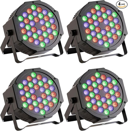 JAJALUYA LED Par Lights 36 LED Stage Lights 7 Modes RGB DJ Lights with Sound Activated Remote and DMX Control DJ Uplighting for Birthday Party Events Wedding Christmas Stage Lighting (4 Packs)
