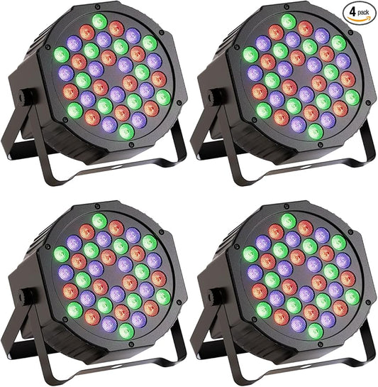 JAJALUYA LED Par Lights 36 LED Stage Lights 7 Modes RGB DJ Lights with Sound Activated Remote and DMX Control DJ Uplighting for Birthday Party Events Wedding Christmas Stage Lighting (4 Packs)