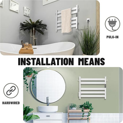 K&KALONZO Towel Warmer for Bathroom, Wall-Mounted 5-Bar Heated Towel Rack with Built-in Timer, Waterproof Electric Towel Heater, Support Plug-in and Hardwired, Brushed, EL18S