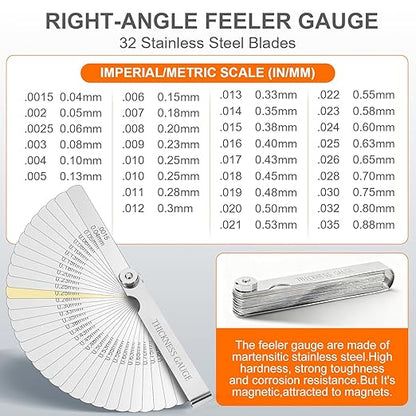 Tokyzexi 2Pcs Stainless Steel Feeler Gauge Set,32 Straight Blades Feeler Gauge&16 Pieces Angled Feeler Gauge Set, Measure Gap and Thickness for Guitar, Spark Plug, Valves Piston Measure Filler Gauge