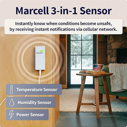 MarCELL Cellular Temperature, Humidity & Power Monitor (Verizon) - Made in The USA - RVs, Pet Safety Monitoring, Second Home Monitoring, Greenhouse Monitoring,- 24/7 Monitoring & Instant Alerts