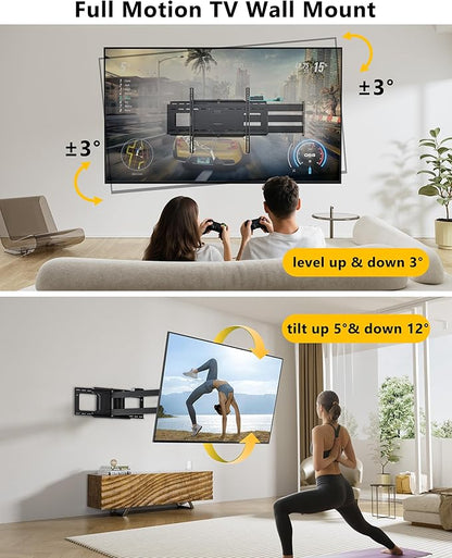 48'' Extension Extra Long Arm TV Wall Mount with Power Strip, Heavy Duty Full Motion TV Wall Mount for 37 to70,75,77,80,85'' Screens, Max VESA 600x400mm, Hold 110 lbs, 16''-24'' Wood Studs