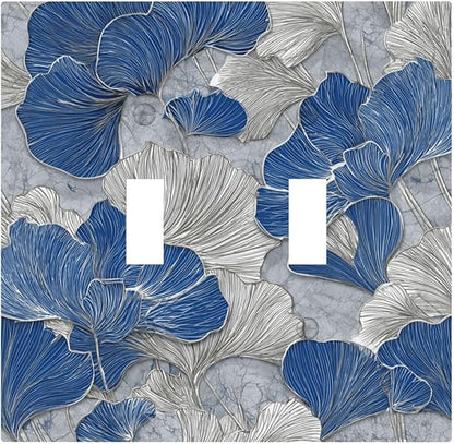 Bvtewkhz Abstract Blue Marble Plant Leaves 2 Gang Double Toggle Decorative Light Switch Covers Electrical Faceplate Switch Plates for Bathroom Kitchen Home