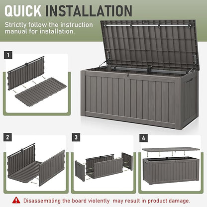 Outdoor Storage Box, 120 Gallon Deck Box, Resin Waterproof Outside Storage Bench, Outdoor Storage Cabinet With Lockable Lid, Backyard Deck Box For Garden Tools, Patio Cushions, Pool Accessories