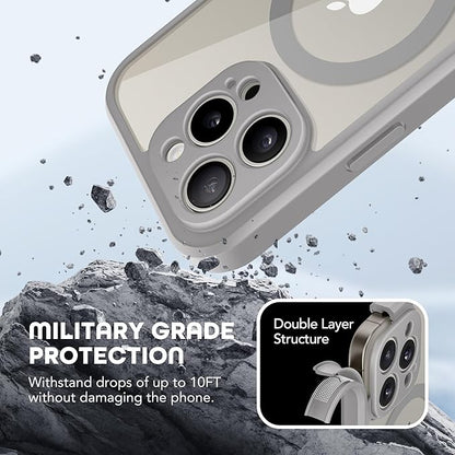 Magnetic for iPhone 15 Pro Max Case, Compatible with MagSafe, Built-in Privacy Screen Protector and Camera Protection, Anti Spy Full Body Dustproof Shockproof Hard Phone Case 6.7", Light Gray