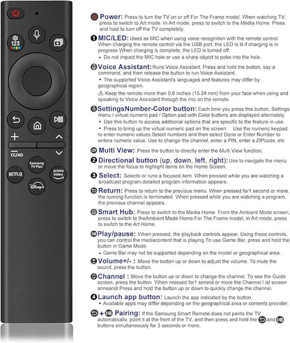 New Replacement Voice Remote Control for Samsung TV, Compatible for All Samsung TV Crystal UHD/Neo QLED/OLED/The Frame 4K 8K TVs