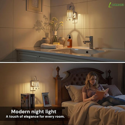 L LOHAS LED Night Lights Plug into Wall, 2 Pack Boho Fabric Cylinder Night Light with Tassel, 0-100LM Dimmable Night Lights, Dusk to Dawn Sensor, Vintage Nightlight for Bedroom, Living Room, Hallway