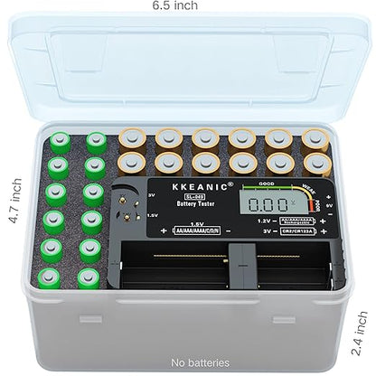 Battery Tester with Battery Organizer Storage Case,Professional Digital Battery Checker with LCD Display for Household AA, AAA, 4A,C, D, 9V, Button Cells. Compact Design & Clear Power Level Indicator