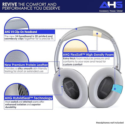 Replacement QC Ear Pad and Headband Pad Kit Cushion. Compatible with Bose QuietComfort (2023) QC45 QC35 QC35 II QC SC QC SE Wireless Noise Cancelling Headphones (Grey)
