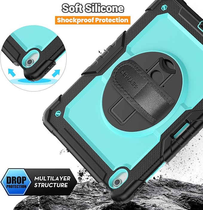 SEYMAC for iPad Air 13 Inch Case M3 2025/ M2 2024, Heavy Duty Shockproof Protective Case with Screen Protector, 360° Rotating Stand, Hand/Shoulder Strap and Pen Holder for iPad Air 13, Light Blue