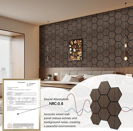 Hexagon Acoustic Wall Panels, Self-Adhesive Sound Absorbing Wall Panel by ARMURO, 4 Pack Covers 19.27 Sq Ft, Peel and Stick Noise Reducing for Home Office Studio Bedroom Wall Decor