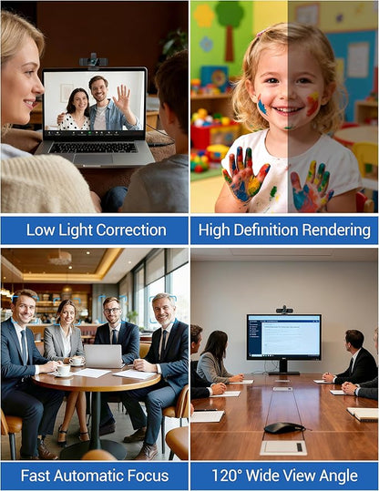 RUWBY QHD 2K Webcam with Built-in Dual Mics, Wide-Angle Lens, Privacy Cover, Tripod Stand, Autofocus Computer Camera, Plug and Play for Desktop PC or Laptop