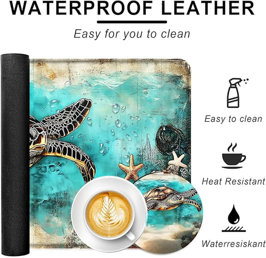 BFUKVOU Large Keyboard Mouse Pad Set, Extended Mouse Pad+Keyboard Wrist Rest Support, Memory Foam Ergonomic Easy Typing, 4Pcs (31.5×11.8 in) Desk Pad Set for Office Home,Watercolor Sea Turtle