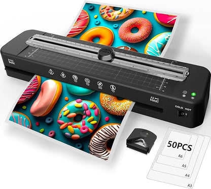 13 Inch Laminator Machine - 11x17 Laminator with 50 Sheets, Cold & Thermal, Built-in Paper Cutter & Corner Rounder, A3 Laminating Machine for Classroom Home School